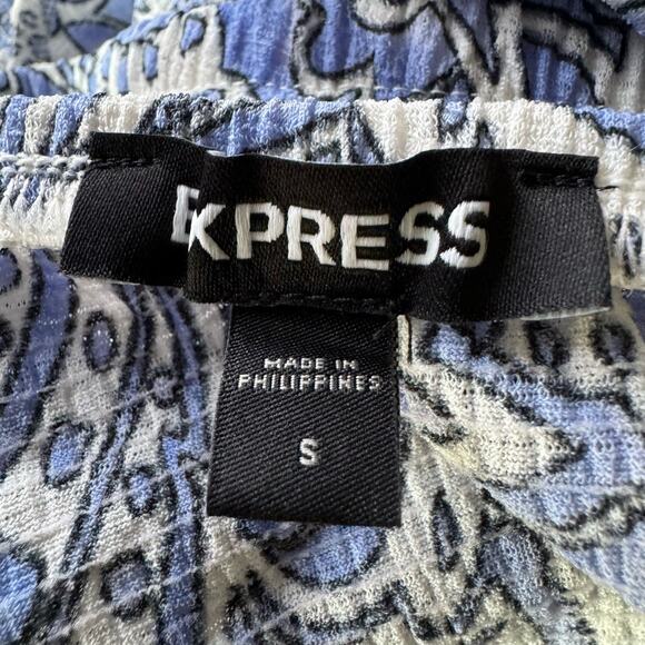 Express Women's Blue White Paisley Ruffled Sleeveless Halter Neck Top Size S - Picture 5 of 5